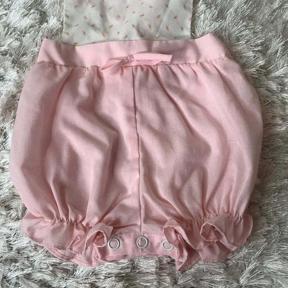 Vintage Pink Overalls Pink Rosebuds Sz 3-6 months